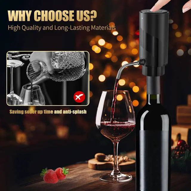 Alt view image 3 of 6 - Wine Aerator Electric Wine Decanter Automatic Wine Aerator Portable One Touch Wine Dispenser Rechargeable Wine Pourer Wine Gifts for Wine Lovers and Parties