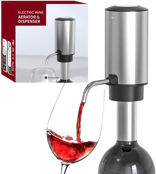Main image of Electric Wine Aerator Pourer One Touch Wine Accessories Rechargeable 2-in-1 Automatic Wine Decanter Stainless Steel Wine Dispenser Gifts for Wine Lovers