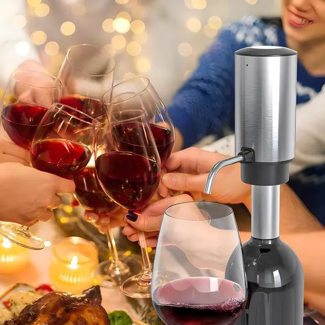 Alt view image 5 of 7 - Electric Wine Aerator Pourer One Touch Wine Accessories Rechargeable 2-in-1 Automatic Wine Decanter Stainless Steel Wine Dispenser Gifts for Wine Lovers