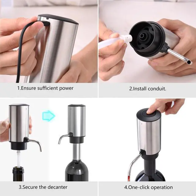 Alt view image 3 of 7 - Electric Wine Aerator Pourer One Touch Wine Accessories Rechargeable 2-in-1 Automatic Wine Decanter Stainless Steel Wine Dispenser Gifts for Wine Lovers
