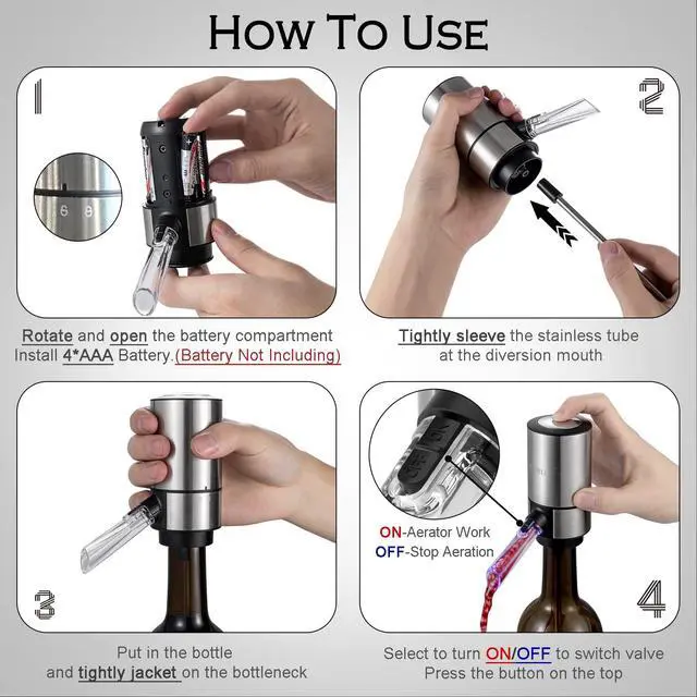 Alt view image 6 of 7 - Electric Wine Aerator and Pourer - Smart One-Button Wine Decanter with Automatic Vacuum Stopper and Dispenser