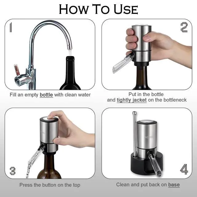 Alt view image 7 of 7 - Electric Wine Aerator and Pourer - Smart One-Button Wine Decanter with Automatic Vacuum Stopper and Dispenser
