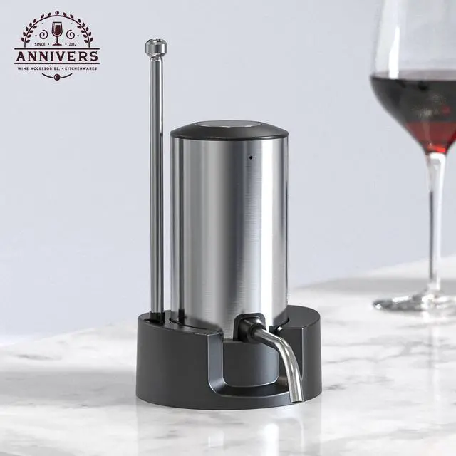 Alt view image 2 of 7 - Electric Wine Decanter Automatic Wine Aerator Dispenser Pourer, USB-C Rechargeable Storage Base Stainless Steel Tube One-Touch Pump for All Btls, Aérateur Distributeur de Vin Électrique