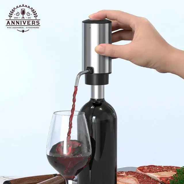 Alt view image 4 of 7 - Electric Wine Decanter Automatic Wine Aerator Dispenser Pourer, USB-C Rechargeable Storage Base Stainless Steel Tube One-Touch Pump for All Btls, Aérateur Distributeur de Vin Électrique