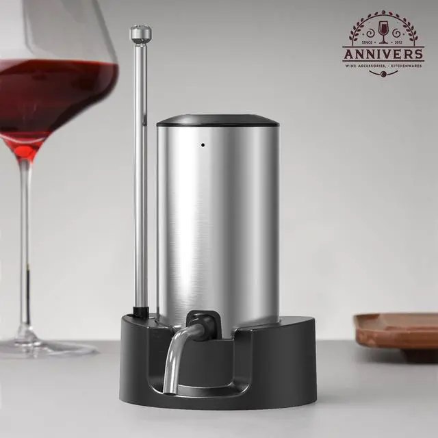 Alt view image 3 of 7 - Electric Wine Decanter Automatic Wine Aerator Dispenser Pourer, USB-C Rechargeable Storage Base Stainless Steel Tube One-Touch Pump for All Btls, Aérateur Distributeur de Vin Électrique