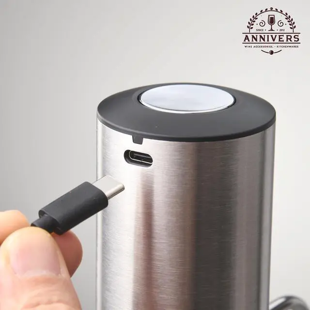 Alt view image 6 of 7 - Electric Wine Decanter Automatic Wine Aerator Dispenser Pourer, USB-C Rechargeable Storage Base Stainless Steel Tube One-Touch Pump for All Btls, Aérateur Distributeur de Vin Électrique