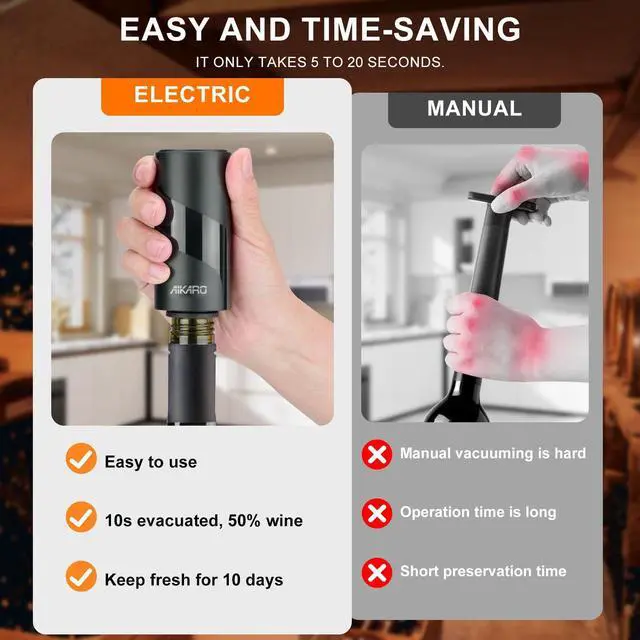 Alt view image 4 of 6 - Electric Wine Saver Vacuum Pump with Bottle Stopper Automatic Wine Preserver, Battery Operated