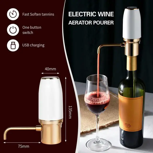 Alt view image 4 of 7 - Electric Wine Aerator, Wine Accessories Aeration for Beginner Enthusiast, Wine Aerator Pourer Spout, Wine Gifts, Wine Dispenser with USB Rechargeable for Travel, Home, Bar
