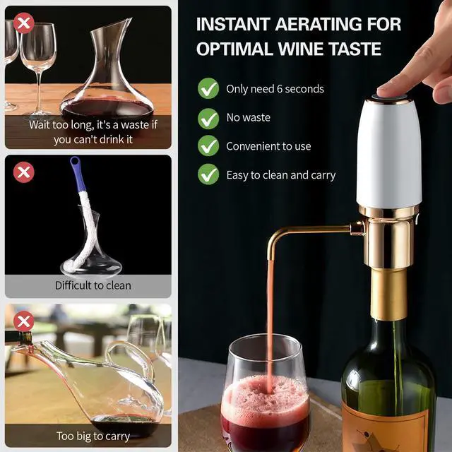 Alt view image 2 of 7 - Electric Wine Aerator, Wine Accessories Aeration for Beginner Enthusiast, Wine Aerator Pourer Spout, Wine Gifts, Wine Dispenser with USB Rechargeable for Travel, Home, Bar