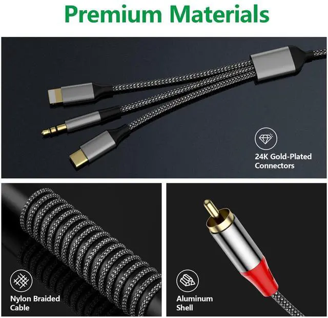 Alt view image 4 of 6 - Three-in-One RCA Audio Cable, USB C to 2 RCA & 3.5mm AUX Cable (1.3M/7.55FT)