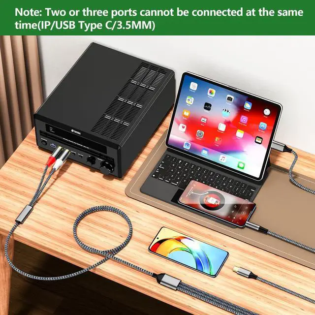 Alt view image 5 of 6 - Three-in-One RCA Audio Cable, USB C to 2 RCA & 3.5mm AUX Cable (1.3M/7.55FT)