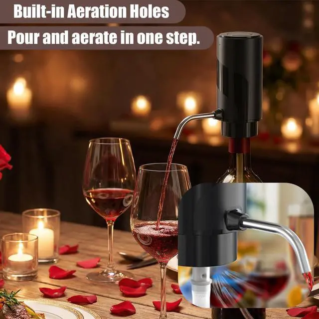 Alt view image 3 of 6 - Electric Wine Aerator Pourer - Automatic Wine Decanter Dispenser, Wine Aerator for Wine Enthusiasts (Black)