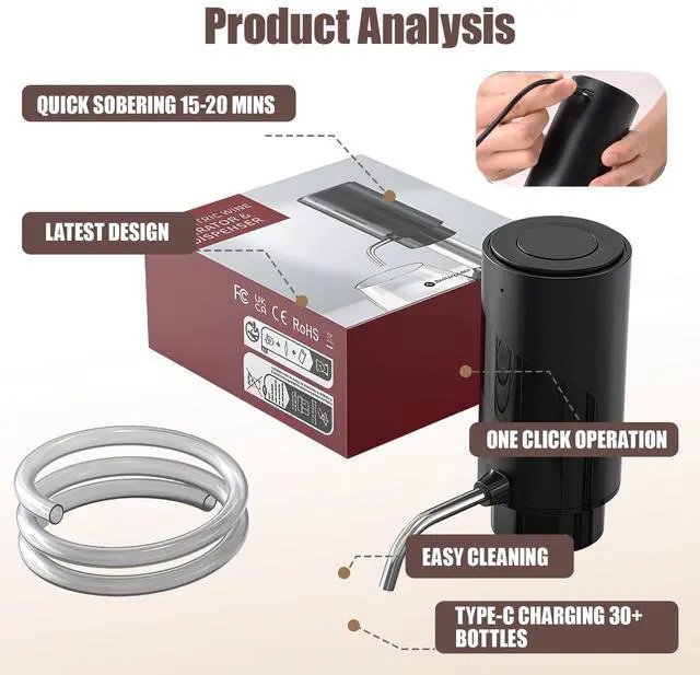 Alt view image 2 of 6 - Electric Wine Aerator Pourer - Automatic Wine Decanter Dispenser, Wine Aerator for Wine Enthusiasts (Black)