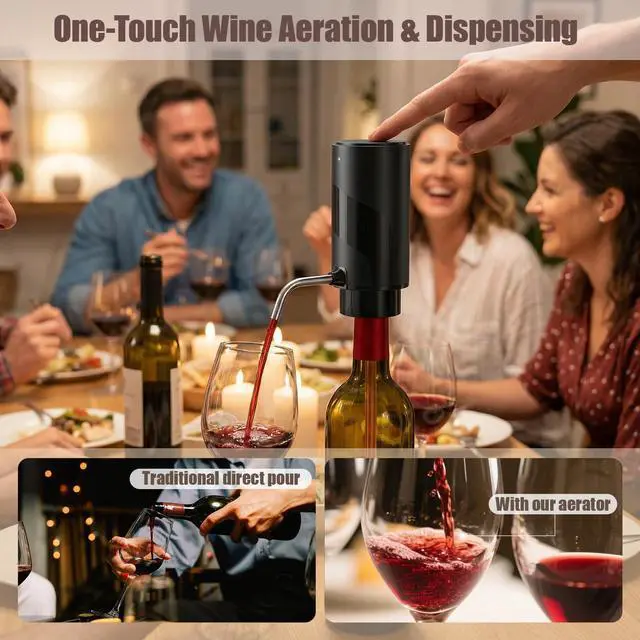 Alt view image 6 of 6 - Electric Wine Aerator Pourer - Automatic Wine Decanter Dispenser, Wine Aerator for Wine Enthusiasts (Black)