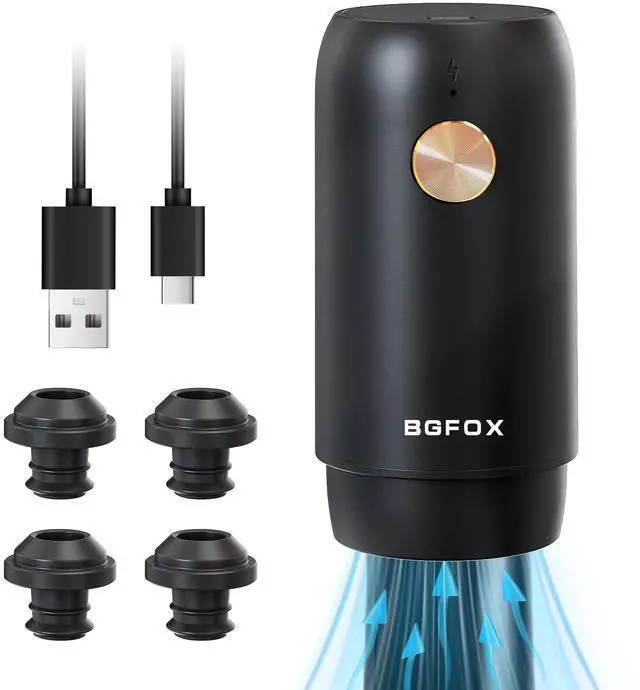 Main image of Electric Wine Saver Pump with 4 Wine Stoppers Automatic Rechargeable Wine Preserver Reusable Wine Bottle Sealer Keeps Fresh, 1 Pump 4 Stoppers, Gifts for Wine Lovers, Stylish Black & Gold