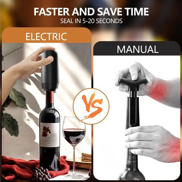 Alt view image 4 of 7 - Electric Wine Saver Pump with 4 Wine Stoppers Automatic Rechargeable Wine Preserver Reusable Wine Bottle Sealer Keeps Fresh, 1 Pump 4 Stoppers, Gifts for Wine Lovers, Stylish Black & Gold