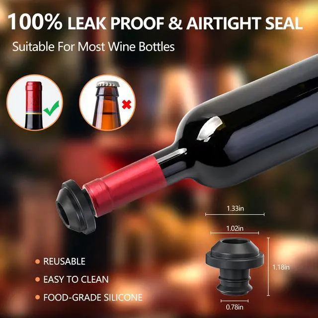 Alt view image 6 of 7 - Electric Wine Saver Pump with 4 Wine Stoppers Automatic Rechargeable Wine Preserver Reusable Wine Bottle Sealer Keeps Fresh, 1 Pump 4 Stoppers, Gifts for Wine Lovers, Stylish Black & Gold