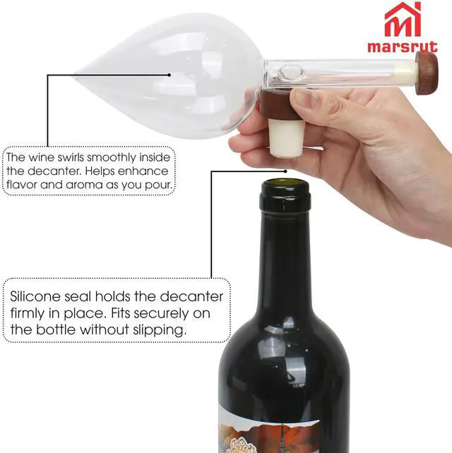 Alt view image 4 of 7 - Wine Aerator Decanter Bulb, Italian Aireador De Vino, Wine Whisky Bottle Decantador Dosificador Pourer for Taste Better, Clear Glass Spout, Accessories for Birthday Father Gift Home Gathering, No Drip