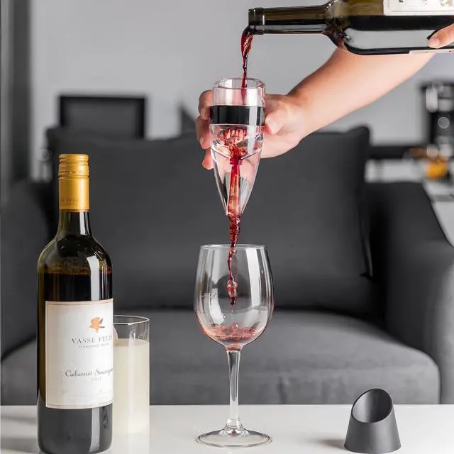Alt view image 2 of 7 - Wine Aerator Pourer and Decanter with Unique Aeration Device Quickly Enhances Wine Flavors with Smoother Finish,Best Gifts for Wine Lovers and Sommeliers (Black)
