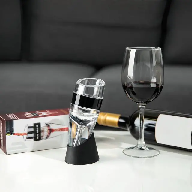 Alt view image 3 of 7 - Wine Aerator Pourer and Decanter with Unique Aeration Device Quickly Enhances Wine Flavors with Smoother Finish,Best Gifts for Wine Lovers and Sommeliers (Black)