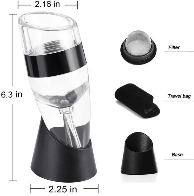 Alt view image 5 of 7 - Wine Aerator Pourer and Decanter with Unique Aeration Device Quickly Enhances Wine Flavors with Smoother Finish,Best Gifts for Wine Lovers and Sommeliers (Black)