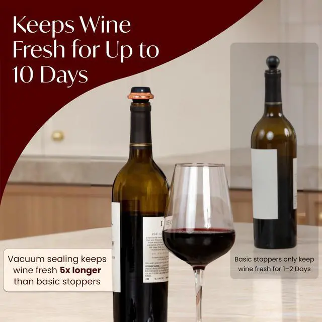 Alt view image 4 of 7 - Electric Wine Preserver - Rechargeable Vacuum Saver With Airtight Seal - Automatic Air Remover Pump for 10 Days of Flavor & Freshness - Preservation System (Black & Rose Gold (stoppers only))