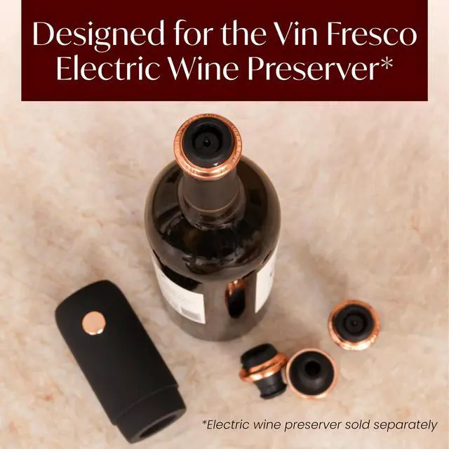 Alt view image 3 of 7 - Electric Wine Preserver - Rechargeable Vacuum Saver With Airtight Seal - Automatic Air Remover Pump for 10 Days of Flavor & Freshness - Preservation System (Black & Rose Gold (stoppers only))