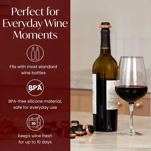 Alt view image 6 of 7 - Electric Wine Preserver - Rechargeable Vacuum Saver With Airtight Seal - Automatic Air Remover Pump for 10 Days of Flavor & Freshness - Preservation System (Black & Rose Gold (stoppers only))