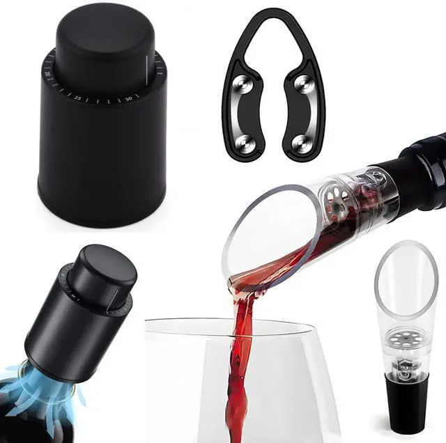 Main image of 1 Vacuum Wine Stopper 1 Wine Aerator Pourer Aerating Spout with 1 Wine Foil Cutter Tool, Wine Bottle Stoppers set Reusable Wine Preserver Keep Fresh, Perfect Wine Accessory Gift for Wine Lovers
