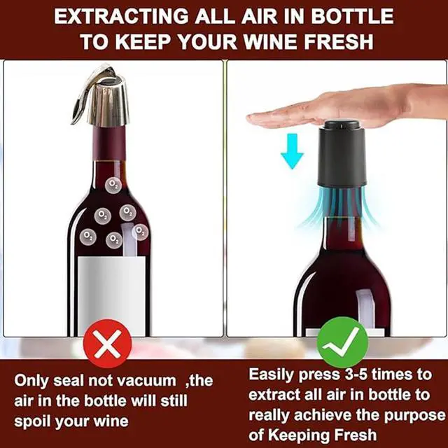 Alt view image 3 of 7 - 1 Vacuum Wine Stopper 1 Wine Aerator Pourer Aerating Spout with 1 Wine Foil Cutter Tool, Wine Bottle Stoppers set Reusable Wine Preserver Keep Fresh, Perfect Wine Accessory Gift for Wine Lovers