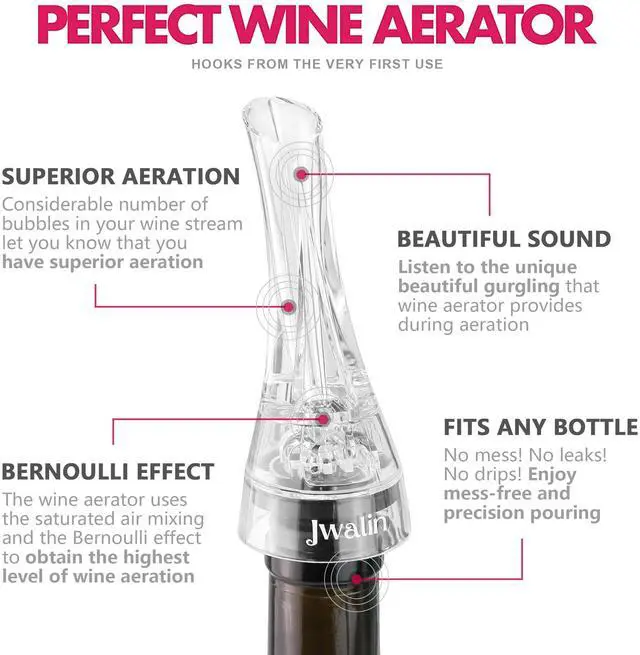 Alt view image 4 of 7 - Wine Aerator and Pourer Premium Air Decanter Spout to Enhance Wine Flavor & Aroma, No-Drip Wine Pourer Spout for Red & White Wines, Perfect Gift for Wine Lovers