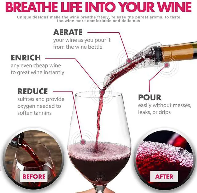 Alt view image 3 of 7 - Wine Aerator and Pourer Premium Air Decanter Spout to Enhance Wine Flavor & Aroma, No-Drip Wine Pourer Spout for Red & White Wines, Perfect Gift for Wine Lovers