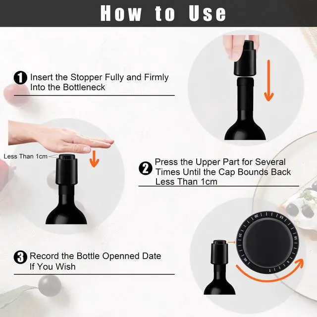 Alt view image 3 of 7 - Wine Stoppers Vacuum, Reusable Silicone Wine Bottle Stopper Wine Saver Wine Preserver with Date Dial, Best Christmas and Birthday Gifts - 2 Pack