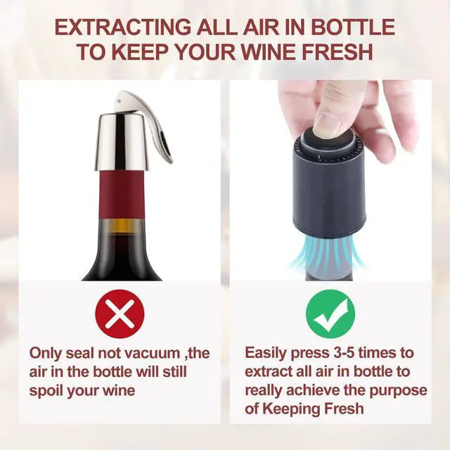 Alt view image 5 of 7 - Vacuum Wine Stopper W/Pump, 2-Pack Wine Preservers Savers, Wine Bottle Sealer Blocker, Gifts for Wine Lovers | Reusable Wine Accessories, No Worry Waste Wine