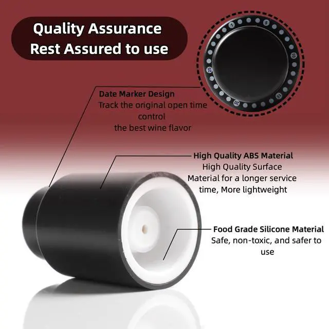 Alt view image 4 of 6 - Wine Pump Vacuum Stoppers 2 Pack Reusable Vacuum Sealer with Adjustable Date Dial ABS+Food Grade Silicone Air Tight Preserver for Red White Wine Extends Freshness 10 Days Ideal Gift for Wine Lovers