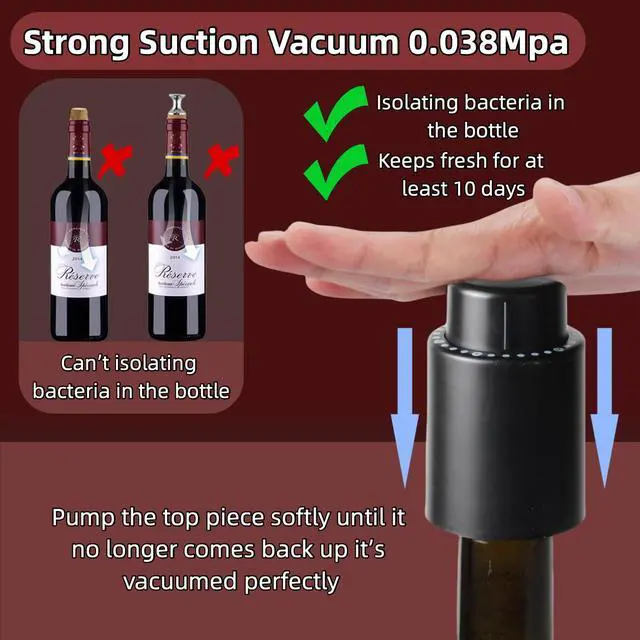 Alt view image 5 of 6 - Wine Pump Vacuum Stoppers 2 Pack Reusable Vacuum Sealer with Adjustable Date Dial ABS+Food Grade Silicone Air Tight Preserver for Red White Wine Extends Freshness 10 Days Ideal Gift for Wine Lovers