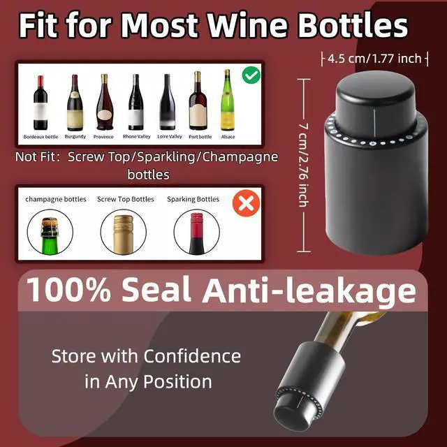 Alt view image 6 of 6 - Wine Pump Vacuum Stoppers 2 Pack Reusable Vacuum Sealer with Adjustable Date Dial ABS+Food Grade Silicone Air Tight Preserver for Red White Wine Extends Freshness 10 Days Ideal Gift for Wine Lovers