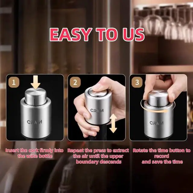 Alt view image 4 of 7 - Wine Bottle Stoppers,Stainless Steel Vacuum Wine Stopper,Reusable Wine Preserver Savers with Time Scale Record, Keep Wine Really Fresh,Best Christmas and Birthday Gifts for Wine Lovers