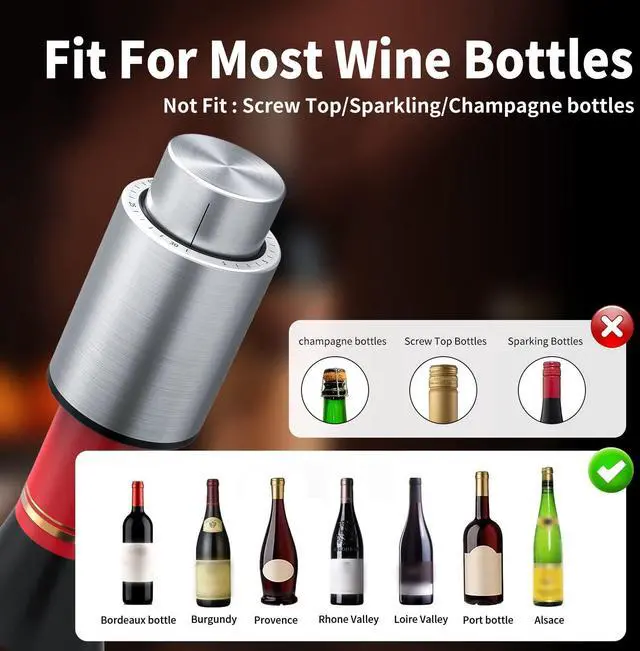 Alt view image 3 of 7 - Wine Bottle Stoppers2-in-1 Vacuum Wine StopperStainless Steel Wine Savers, Reusable Wine Preserver, Vacuum Pump Corks Keep Wine Really Fresh, Best Gift Accessories,(1 Pack)