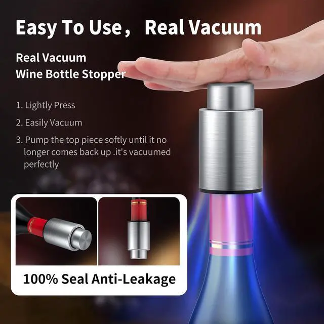 Alt view image 4 of 7 - Wine Bottle Stoppers2-in-1 Vacuum Wine StopperStainless Steel Wine Savers, Reusable Wine Preserver, Vacuum Pump Corks Keep Wine Really Fresh, Best Gift Accessories,(1 Pack)