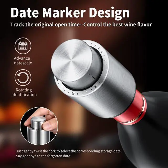 Alt view image 5 of 7 - Wine Bottle Stoppers2-in-1 Vacuum Wine StopperStainless Steel Wine Savers, Reusable Wine Preserver, Vacuum Pump Corks Keep Wine Really Fresh, Best Gift Accessories,(1 Pack)