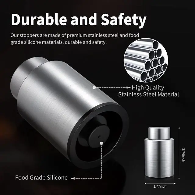 Alt view image 6 of 7 - Wine Bottle Stoppers2-in-1 Vacuum Wine StopperStainless Steel Wine Savers, Reusable Wine Preserver, Vacuum Pump Corks Keep Wine Really Fresh, Best Gift Accessories,(1 Pack)
