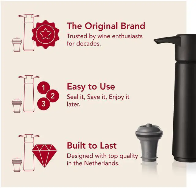 Alt view image 4 of 7 - Original Saver Wine Bottle Stopper With 2 Vacuum Stoppers Preserver Wine Stopper with Pump for Red or White Wine Wine Accessories to Keep Wine Fresh Airtight Seal Stoppers Black