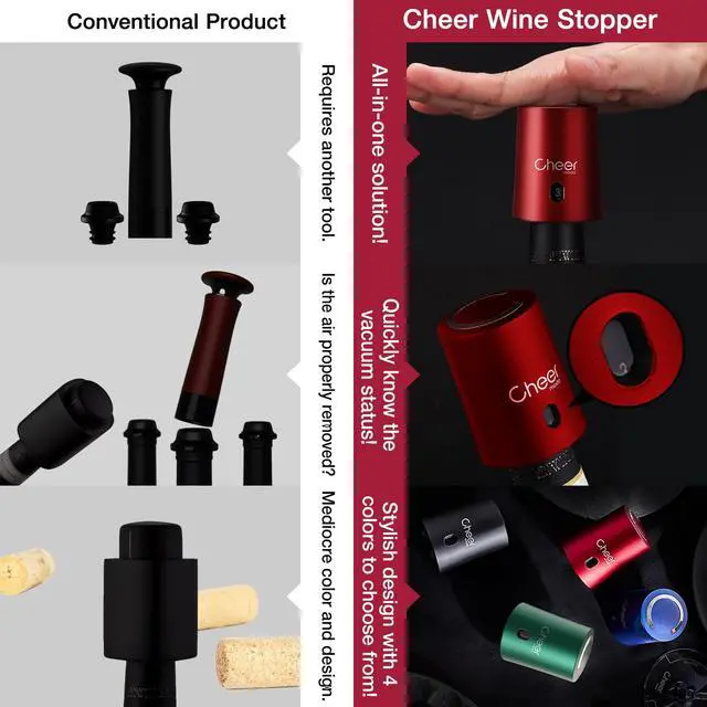 Alt view image 6 of 7 - Vacuum Wine Stopper with Date Display 7DayWine Preservation Stopper, Silicone Wine Cap & ABS, French Design, 4Colors (Green-JS15-FBA)