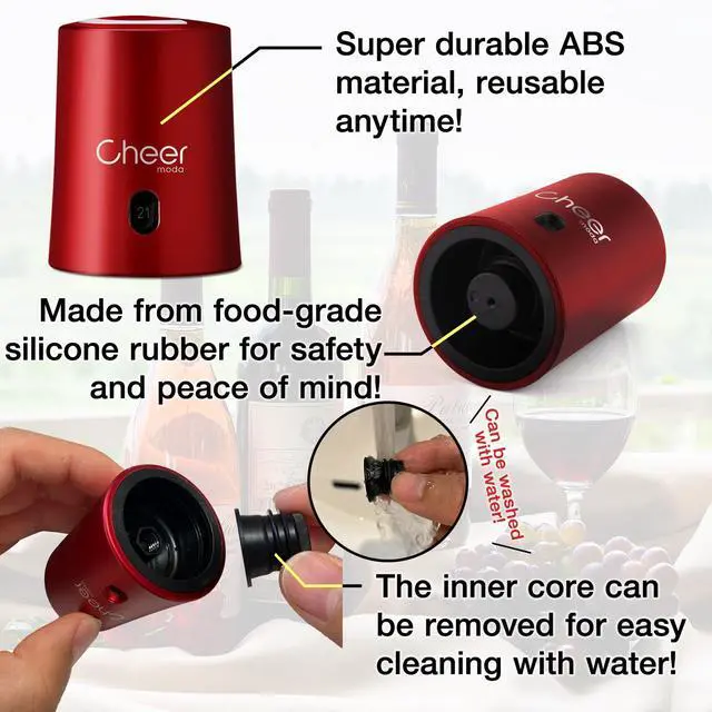 Alt view image 7 of 7 - Vacuum Wine Stopper with Date Display 7DayWine Preservation Stopper, Silicone Wine Cap & ABS, French Design, 4Colors (Green-JS15-FBA)