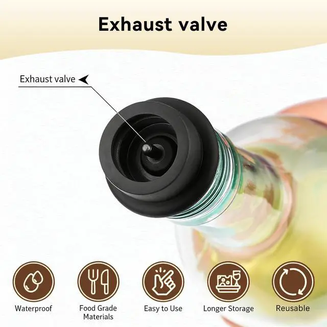 Alt view image 6 of 7 - Wine Vacuum Pump & 6 Stoppers Set, Reusable Wine Saver Preserver for Airtight Seal - Keeps Wine Fresh Longer (1 Pump + 6 Stoppers)