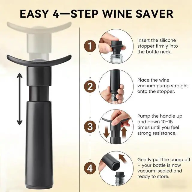 Alt view image 3 of 7 - Wine Vacuum Pump & 6 Stoppers Set, Reusable Wine Saver Preserver for Airtight Seal - Keeps Wine Fresh Longer (1 Pump + 6 Stoppers)