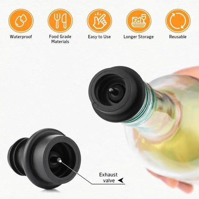 Alt view image 5 of 7 - Wine Vacuum Pump with 4 Stoppers, Wine Saver & Preserver, Food Grade Silicone Stoppers, Reusable Air Remover Pump for Standard Wine Bottles - Keeps Wine Fresh Longer