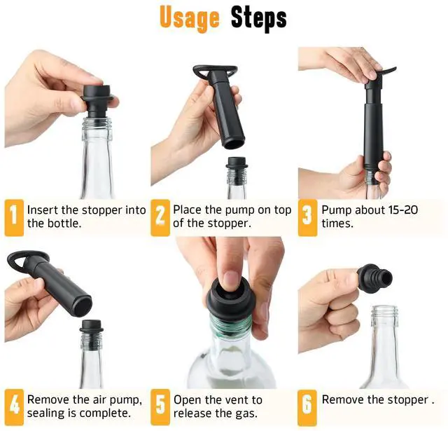 Alt view image 4 of 7 - Wine Vacuum Pump with 4 Stoppers, Wine Saver & Preserver, Food Grade Silicone Stoppers, Reusable Air Remover Pump for Standard Wine Bottles - Keeps Wine Fresh Longer