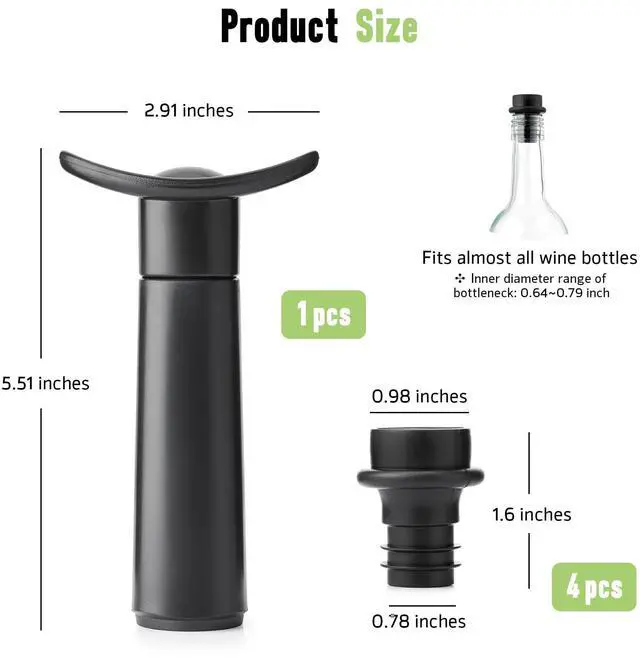 Alt view image 6 of 7 - Wine Vacuum Pump with 4 Stoppers, Wine Saver & Preserver, Food Grade Silicone Stoppers, Reusable Air Remover Pump for Standard Wine Bottles - Keeps Wine Fresh Longer